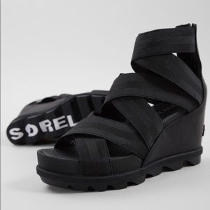 Sorel - Joanie II Strap Wedge Black Sandal, Size 8